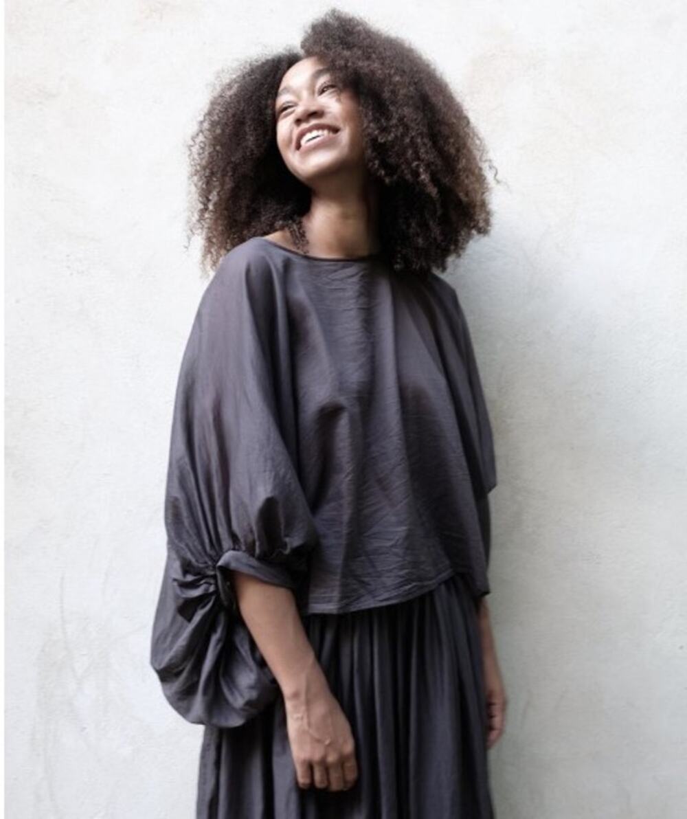 Elsa Esturgie Gloire Top Carbon Gray Wool Balloon Sleeve 38/M Lagenlook